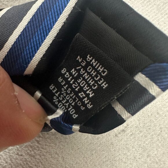 JF J.Ferrar Black & Blue Striped Polyester Mens Tie - Picture 2 of 4